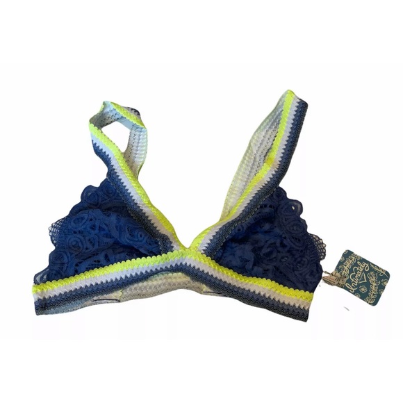 Free People Colorblock Lace Mika Bralette Bra Blue Jean Baby Combo Size S - Picture 5 of 6